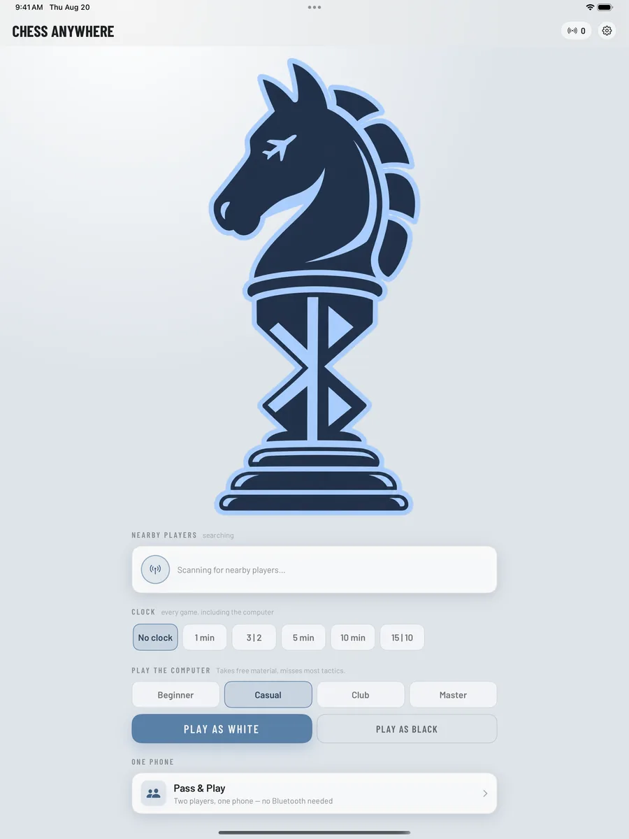 Chess Anywhere on iPad — lobby