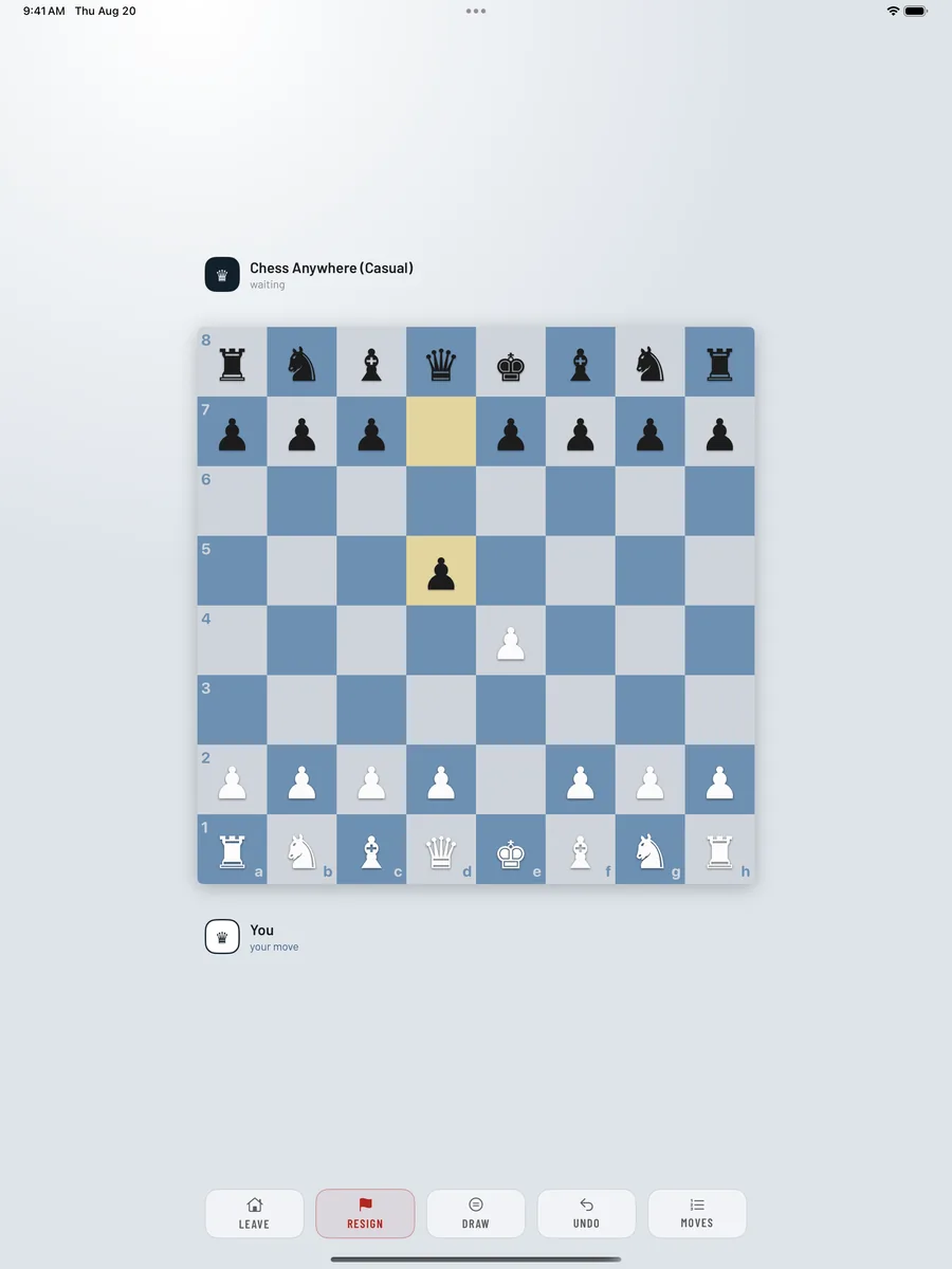 Chess Anywhere on iPad — game in progress