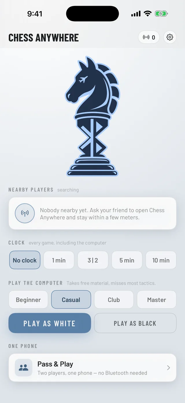 Chess Anywhere on iPhone — lobby