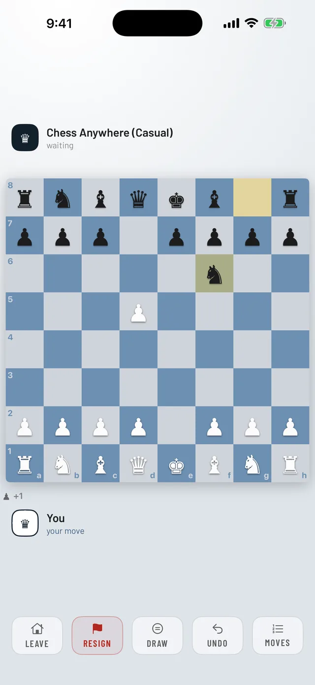 Chess Anywhere on iPhone — game in progress
